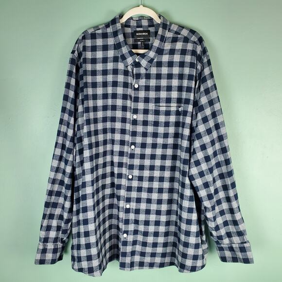 Bonobos Men's Blue Check Button Up Long Sleeve Prominent Fit Shirt Size 4XL Long - Picture 1 of 6